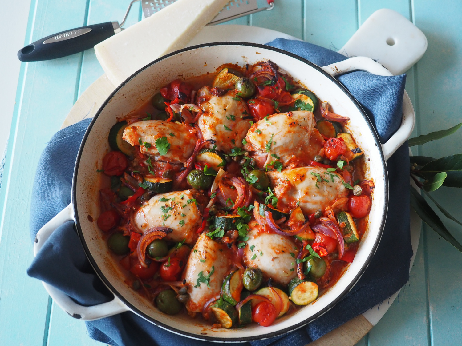 Who doesn't love a delicious one-pan dinner - made with chicken thigh fillets, canned tomatoes, olives, capers, anchovies, oregano, and plenty of olive oil - and it's ready in just over 30 minutes....