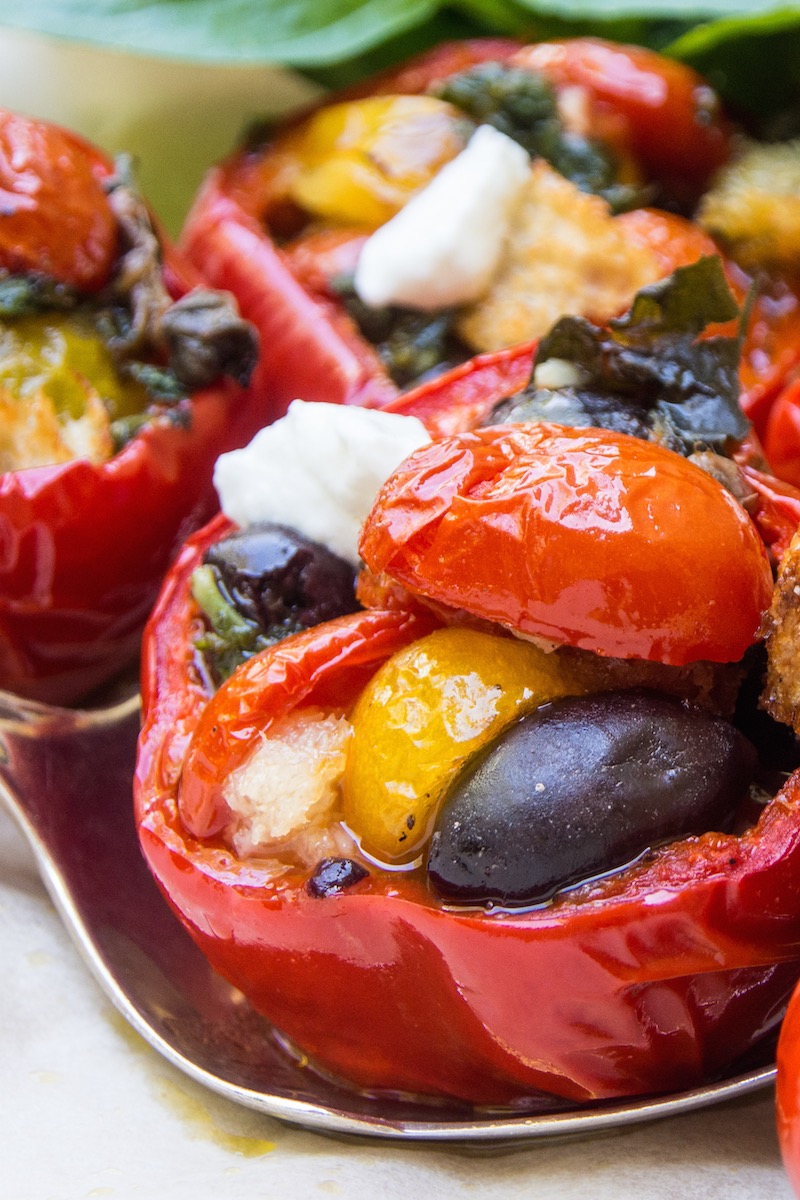 Serve these baby stuffed capsciums as part of an antipasto platter, as a vegetable side, or as a simple lunch dish, with the addition of a salad of bitter greens with crisp prosciutto.
