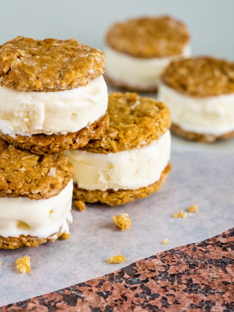 Anzac bikkies are so versatile. Great with a coffee, but even better as a dessert. This is a variation of the traditional biscuit. Baked to a slightly softer texture, so it can be sandwiched with...
