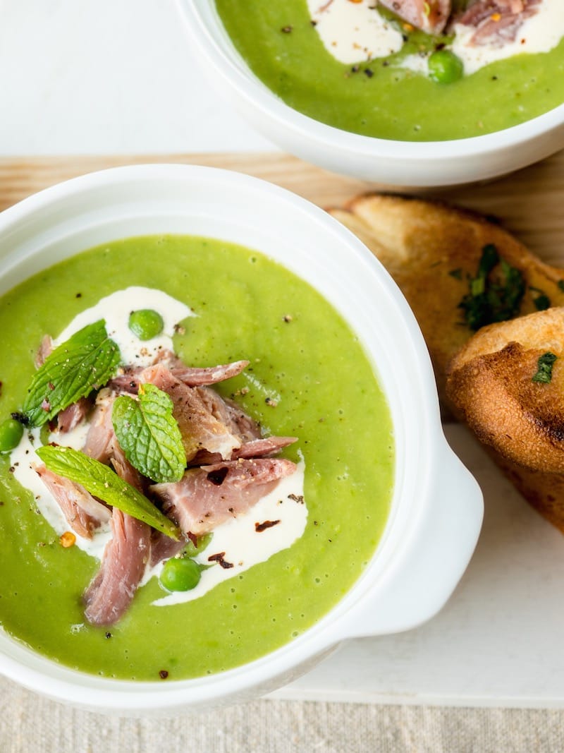 Here's a fresh take on traditional pea and ham soup. We've tarted it up a bit and used fresh green peas (frozen), giving the soup a vibrant green colour and sweet flavour. I had a ham bone from...